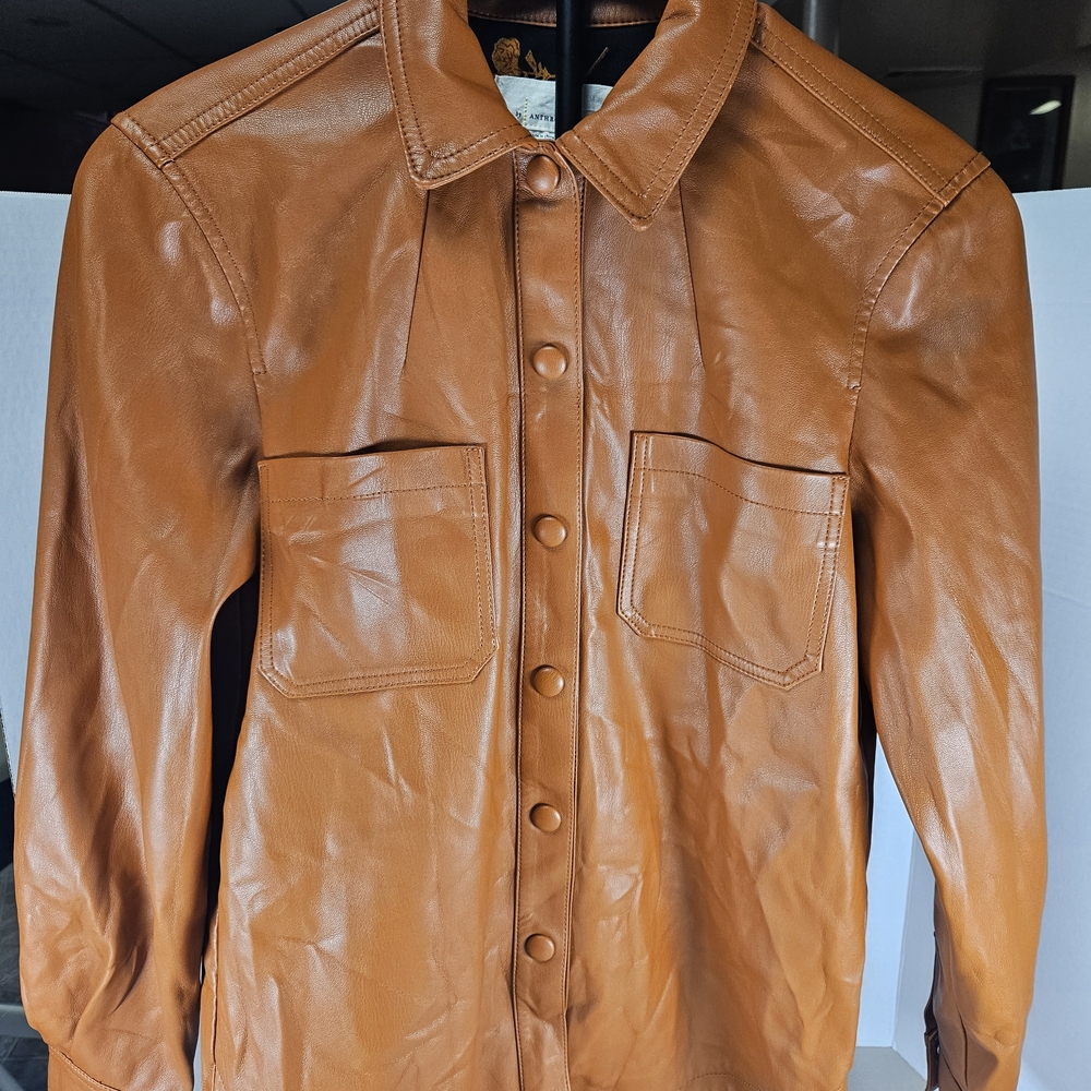 Pre-owned Anthropologie Brown Faux Leather Jacket